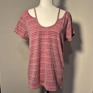 Poof Striped Cold Shoulder Top - Pink - Sz. L
